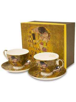 Porculan-2 šalice + 2 tanjurića-dekor Klimt-Poljubac