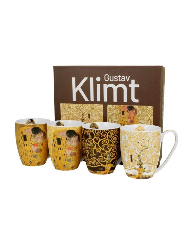 Komplet 4 lončkov iz porcelana z dekorjem Gustava Klimta Poljub