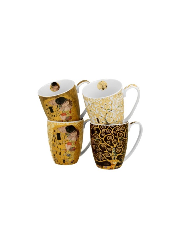 Komplet 4 lončkov iz porcelana z dekorjem Gustava Klimta Poljub