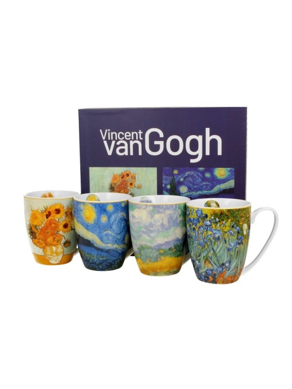 Komplet 4lončkov iz porcelana z dekorjem Van Gogh