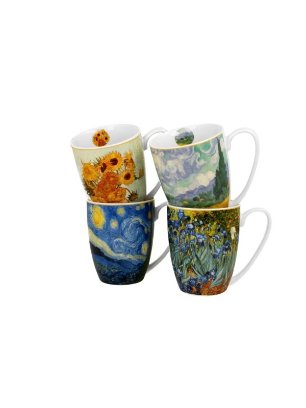 Komplet 4lončkov iz porcelana z dekorjem Van Gogh