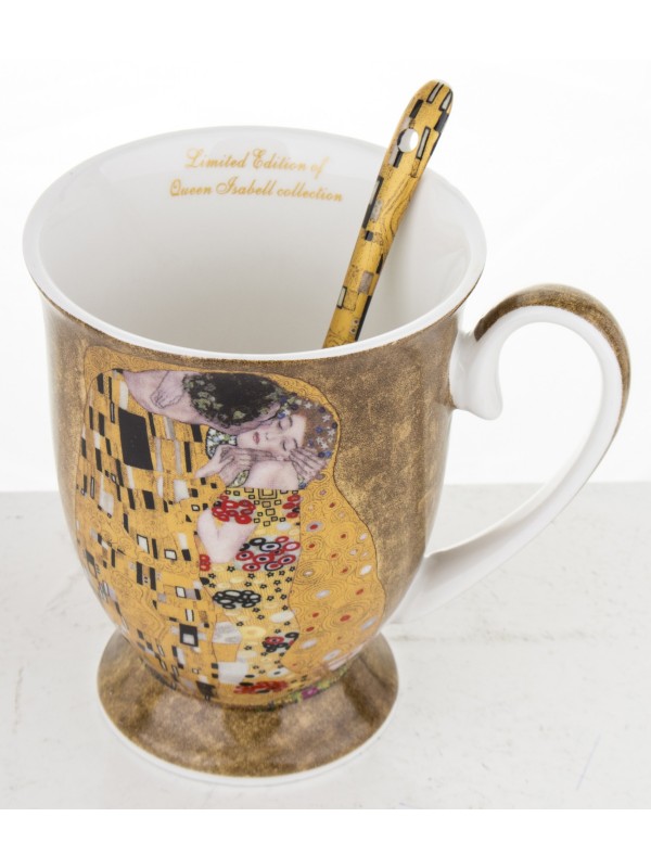 Lonček z žličko v darilnem pakiranju-dekor Klimt Poljub