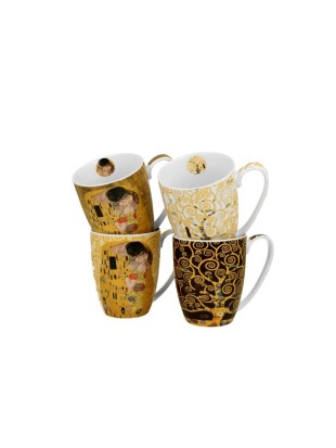 Komplet 4 lončkov iz porcelana z dekorjem Gustava Klimta Poljub