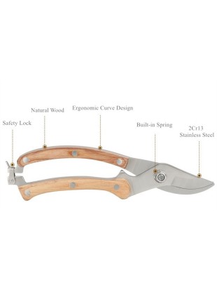Vrtne škare s oštricom od nehrđajućeg čelika 2Cr13 i drvenim ručkama