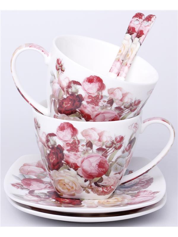 Kpl. Dwóch Filiżanek Z Podstawkami I Łyżeczkami