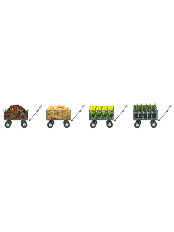 Gartenwagen mit Metallzaun und Plane