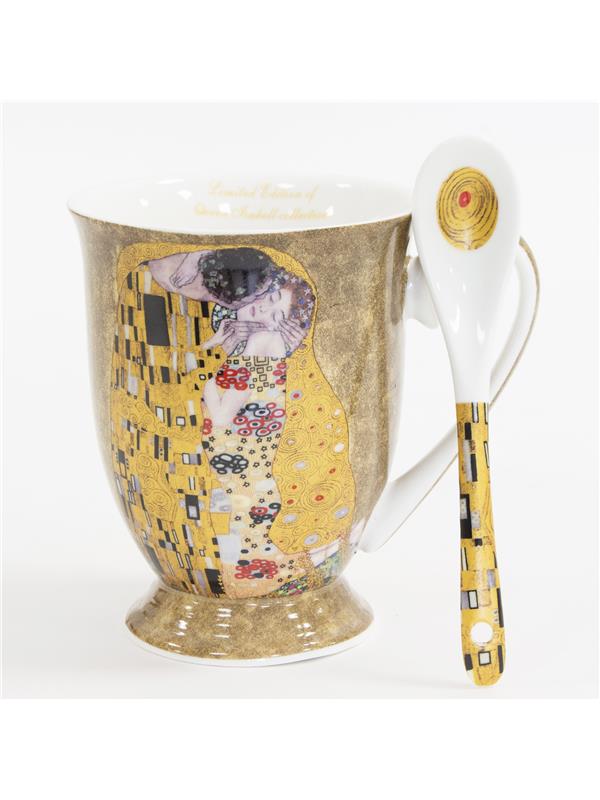Set od 2 šalice sa žličicama s dekorom Gustav Klimt - Poljubac