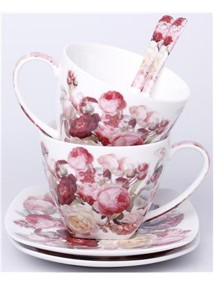 Kpl. Dwóch Filiżanek Z Podstawkami I Łyżeczkami