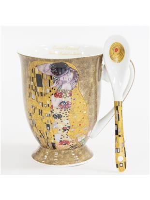 Set od 2 šalice sa žličicama s dekorom Gustav Klimt - Poljubac
