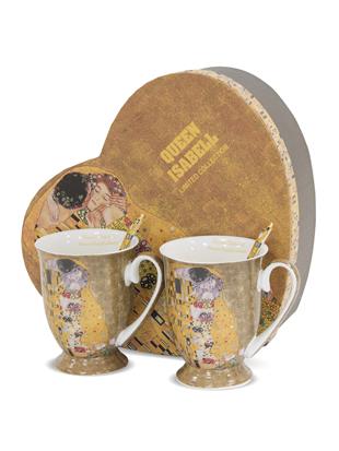 Set od 2 šalice sa žličicama s dekorom Gustav Klimt - Poljubac