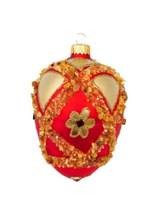 Stekleno jajce Faberge-ročno porisano-ukrašeno z naravnim jantarem