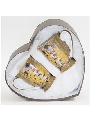 Set od 2 šalice sa žličicama s dekorom Gustav Klimt - Poljubac