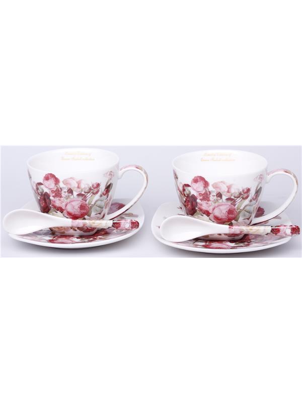 Kpl. Dwóch Filiżanek Z Podstawkami I Łyżeczkami