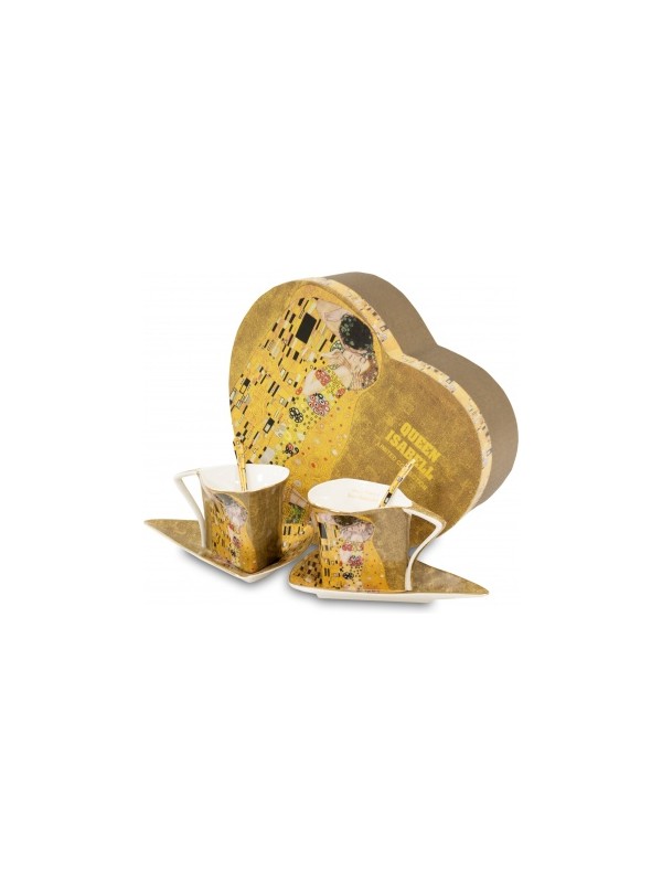 Šalice komplet za kavu, trokutasti dizajn, motiv Gustav Klimt-Poljubac