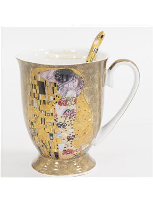 Komplet 2 lončkov z žličkama iz porcelana z dekorjem Klimt Poljub