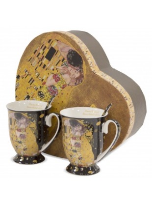 Porcelan-2 lončka z žličkama- dekor Klimt Poljub