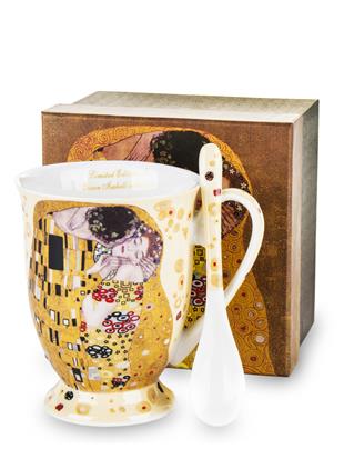 Lonček z žličko v darilnem pakiranju-dekor Klimt Poljub